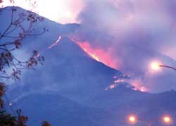 A fire rages out of control in Nam Hai Van Forest in the central city of Da Nang's Lien Chieu District on May 2 (Photo:VNA)